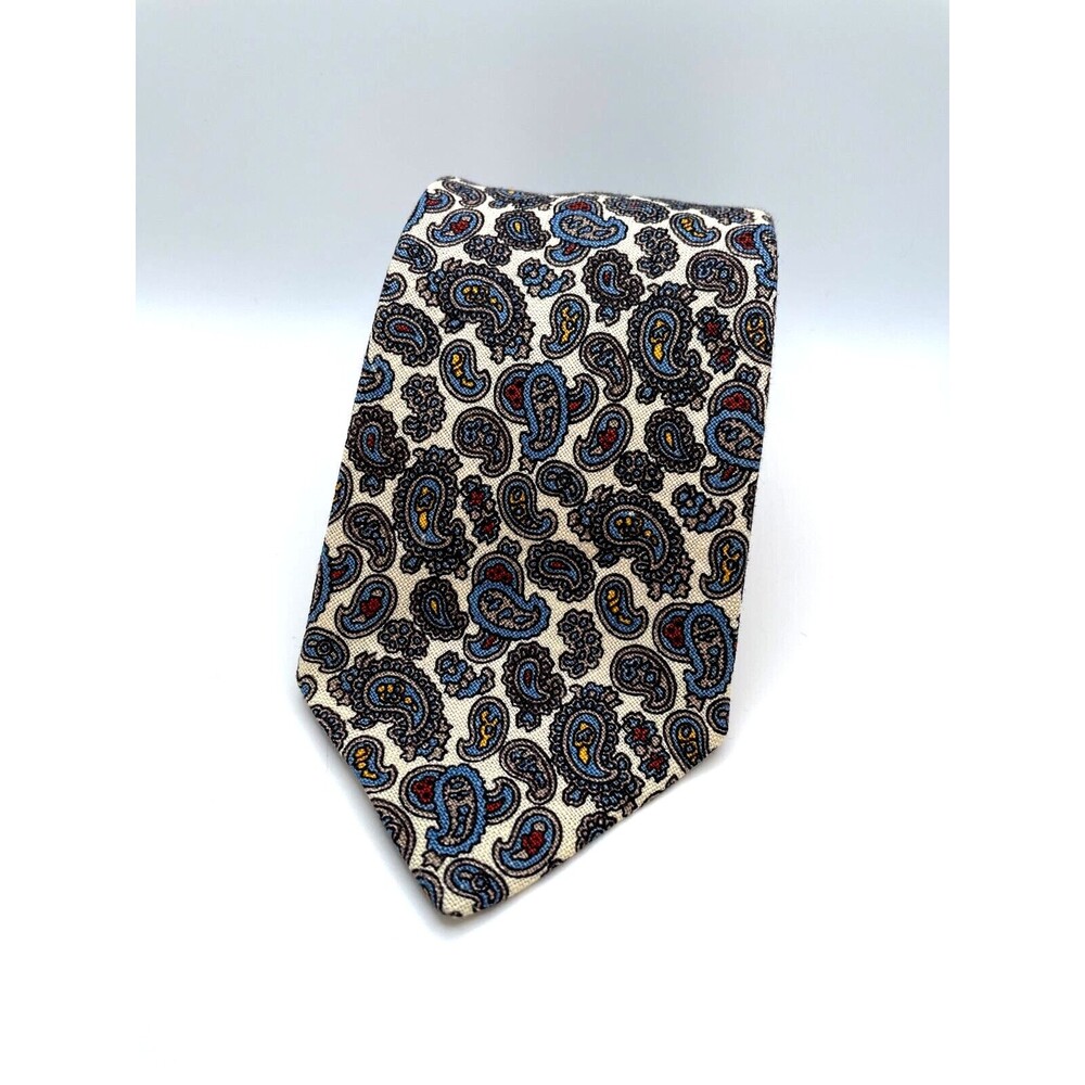 Rooster Ruffler Collection Mens' Tie Paisley Cream, Red, Gold Blue Classic - Picture 2 of 5